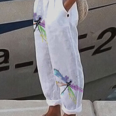 Retro Cotton-Linen Breathable Floral Print Casual Pants For Women