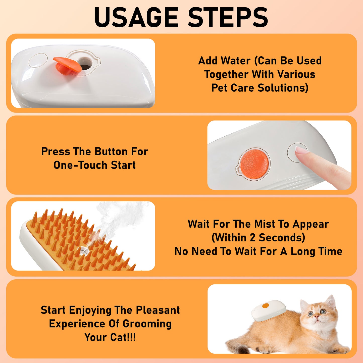 4 In 1 Cat Steam Brush, Anti Static Shedding Spray Comb, Hair Removal, Mist Indoor Steamy Grooming Brush For Dog, Water Spritz Defur Cepillo, Spa Steamer Cloud Para Gatos