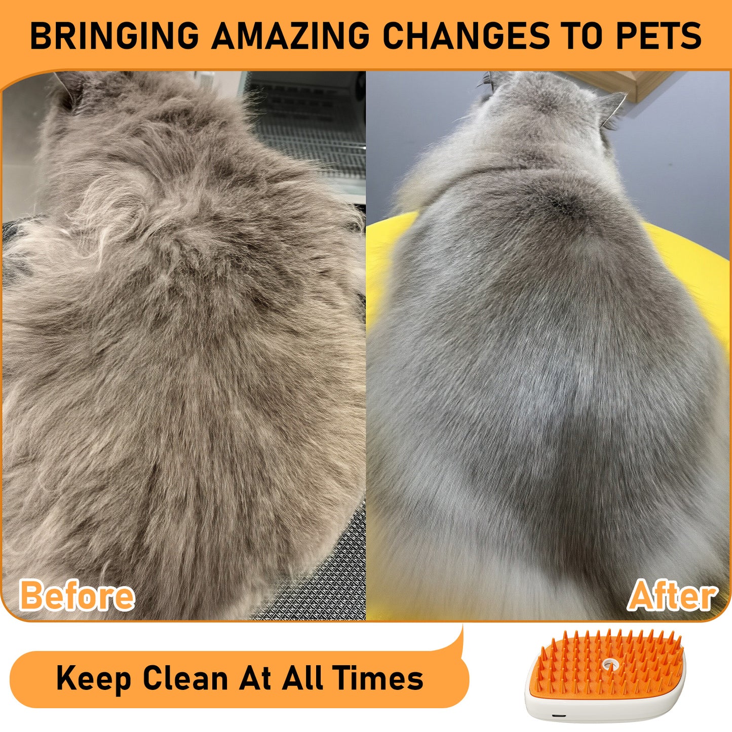 4 In 1 Cat Steam Brush, Anti Static Shedding Spray Comb, Hair Removal, Mist Indoor Steamy Grooming Brush For Dog, Water Spritz Defur Cepillo, Spa Steamer Cloud Para Gatos