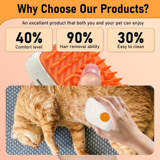 4 In 1 Cat Steam Brush, Anti Static Shedding Spray Comb, Hair Removal, Mist Indoor Steamy Grooming Brush For Dog, Water Spritz Defur Cepillo, Spa Steamer Cloud Para Gatos